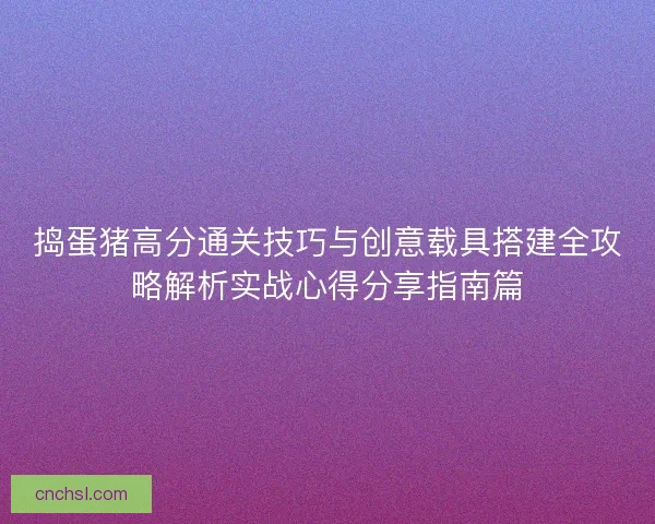 捣蛋猪高分通关技巧与创意载具搭建全攻略解析实战心得分享指南篇